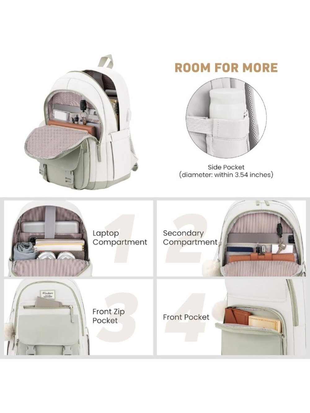 Cute Aesthetic School Backpack for Teen Girls, Large 15.6" Laptop Bookbag - Picture 2 of 7
